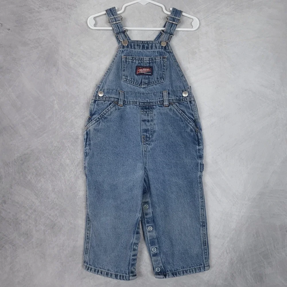 Vintage Old Navy Overalls Baby Boys 18-24M Blue Denim Bib Carpenter Snap Leg